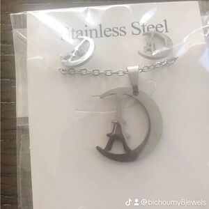 Stainless Steel Moon and Eiffel Tower Necklace
